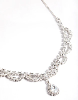 Silver Cubic Zirconia Lace Teardrop Necklace