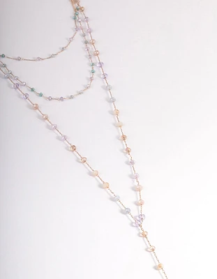 Rose Gold Mixed Bead Three Row Necklace