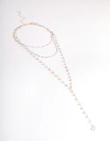 Rose Gold Mixed Bead Three Row Necklace