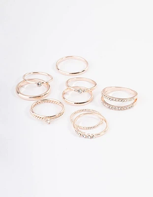 Rose Gold Mixed Diamante Band Ring Pack