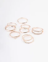 Rose Gold Mixed Diamante Band Ring Pack