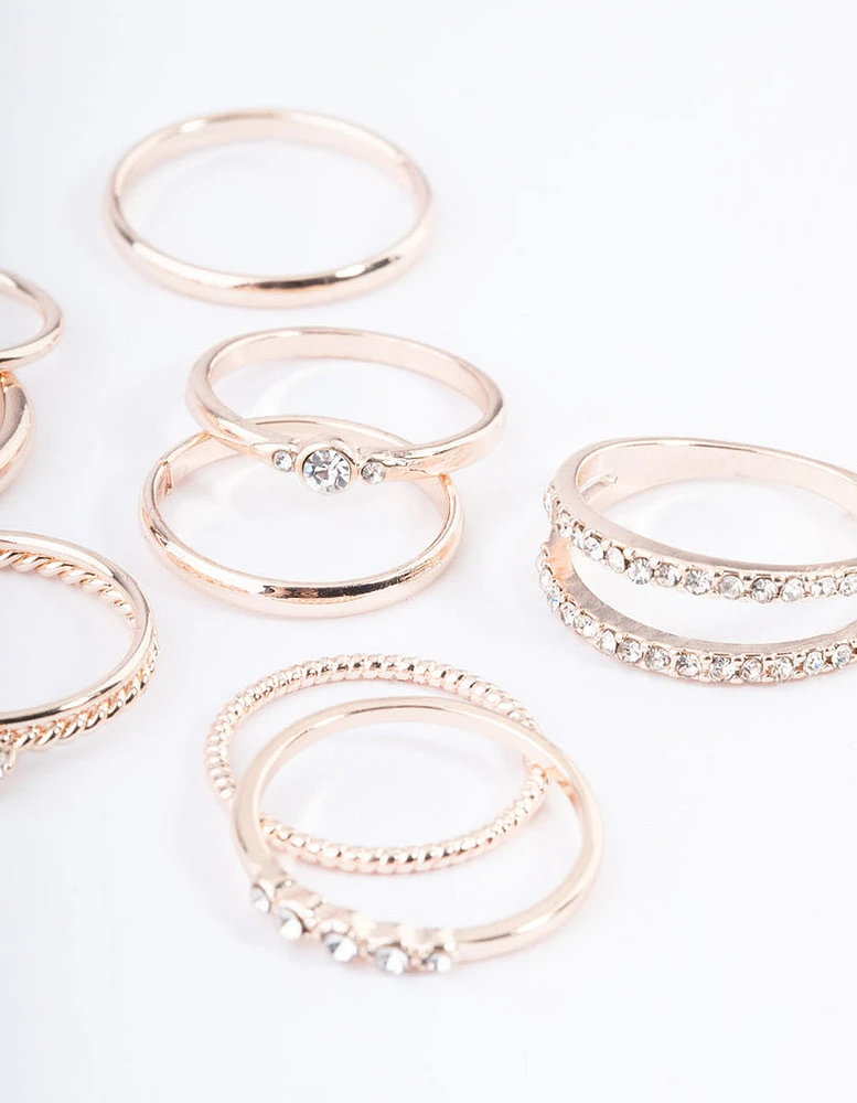 Rose Gold Mixed Diamante Band Ring Pack