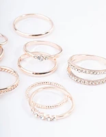 Rose Gold Mixed Diamante Band Ring Pack