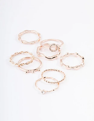 Rose Gold Twist Curve Ring Pack