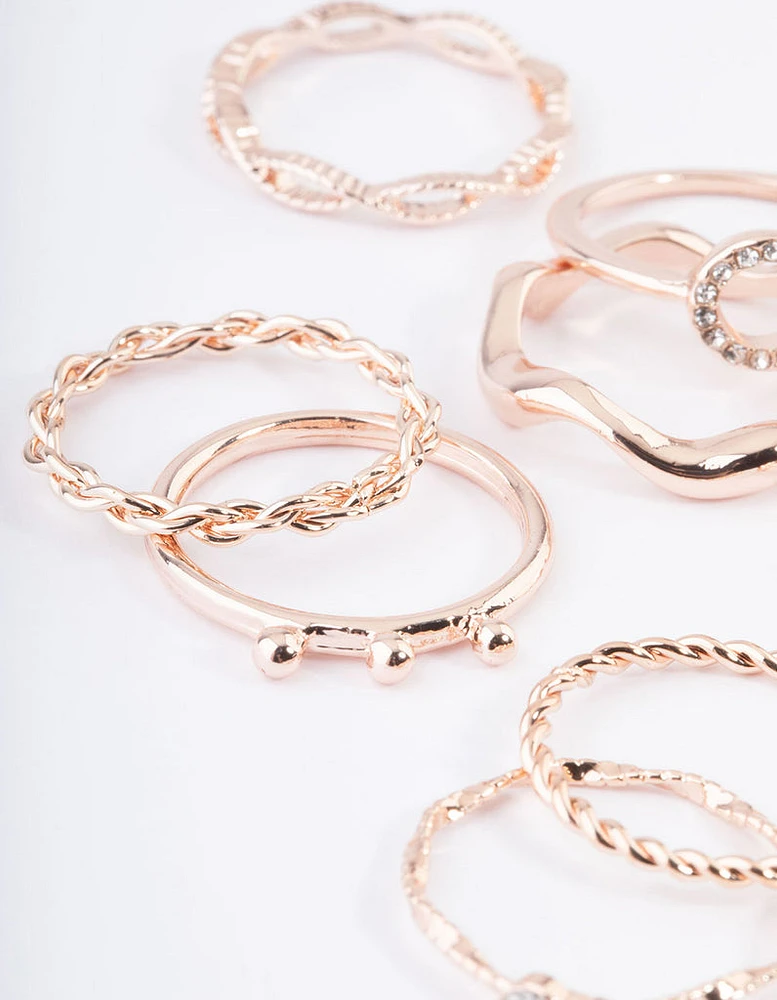 Rose Gold Twist Curve Ring Pack