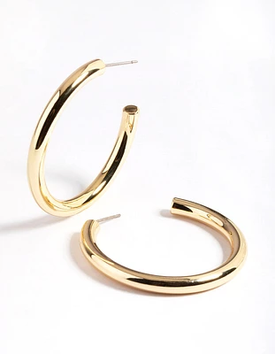 Gold Plated Brass Medium Chunky Hoop Earrings