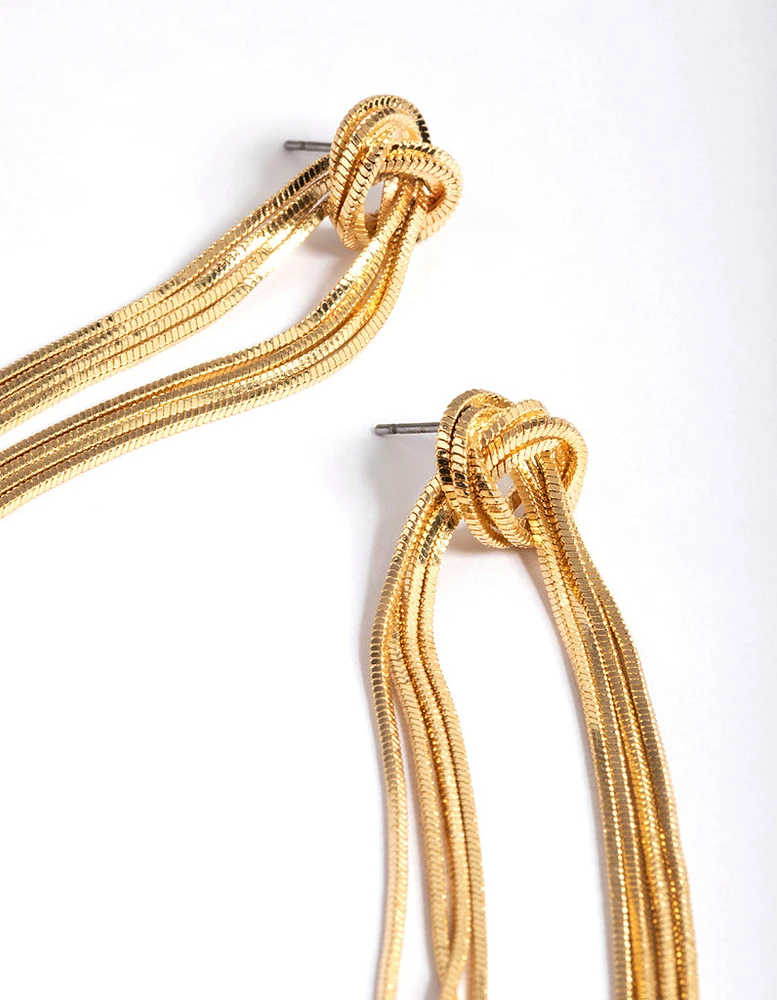 Gold Plated Brass Knot Stretch Tassel Drop Earrings