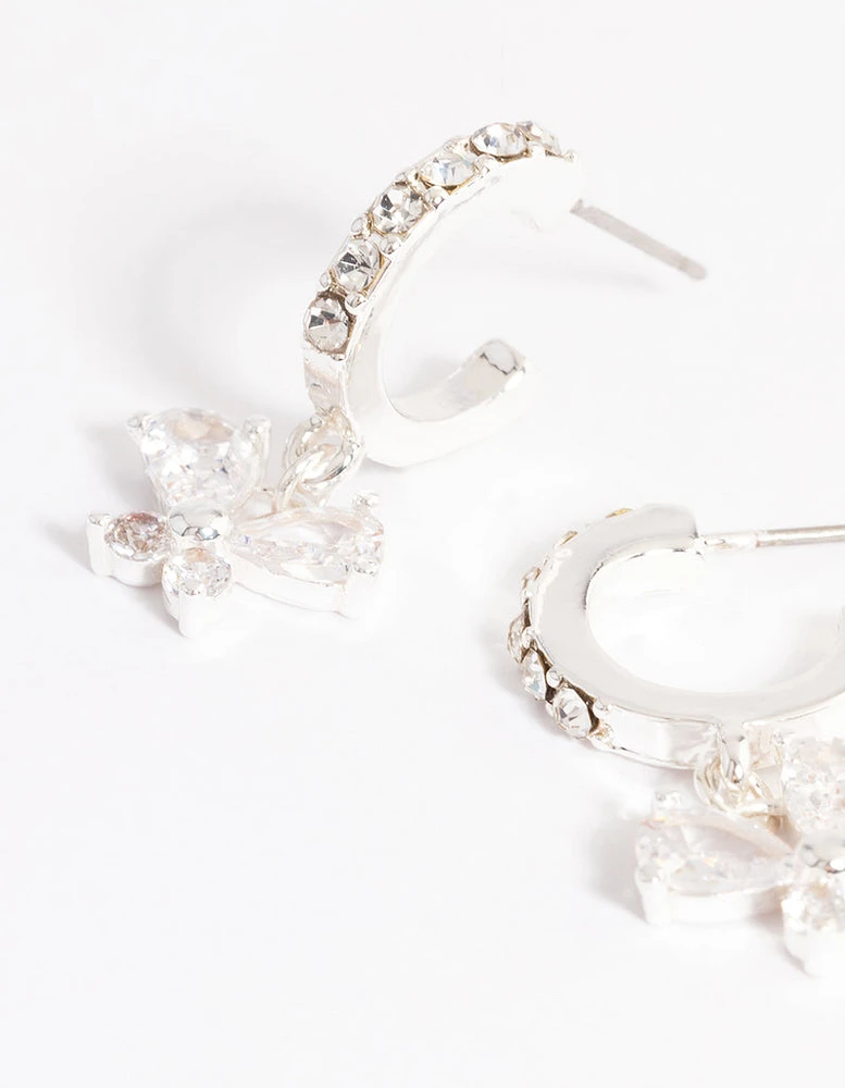 Silver Diamante Butterfly Hoop Earrings