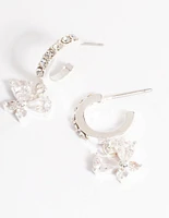 Silver Diamante Butterfly Hoop Earrings