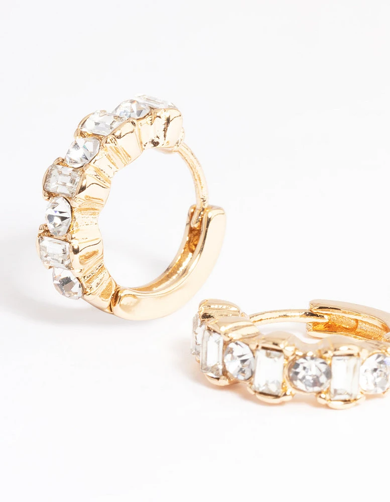 Gold Diamante Huggie Earrings