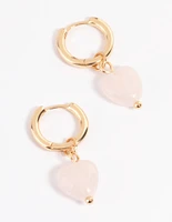 Gold Rose Heart Huggie Earrings