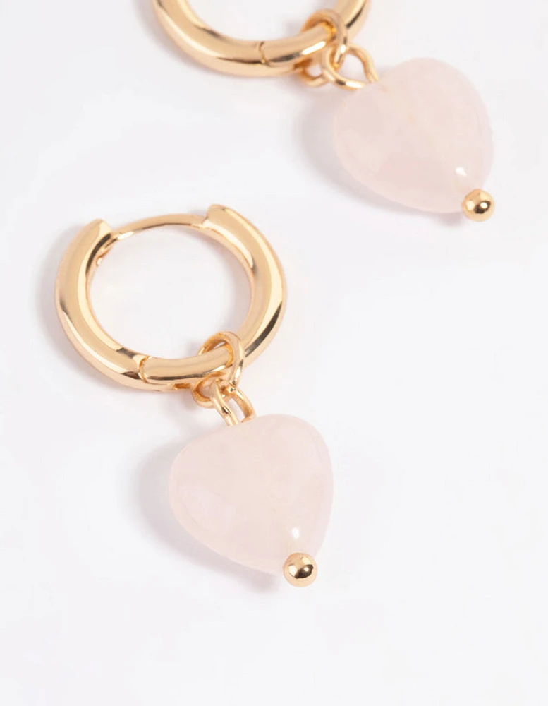 Gold Rose Heart Huggie Earrings