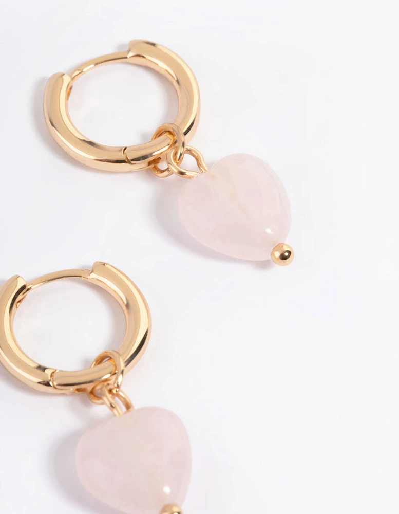 Gold Rose Heart Huggie Earrings