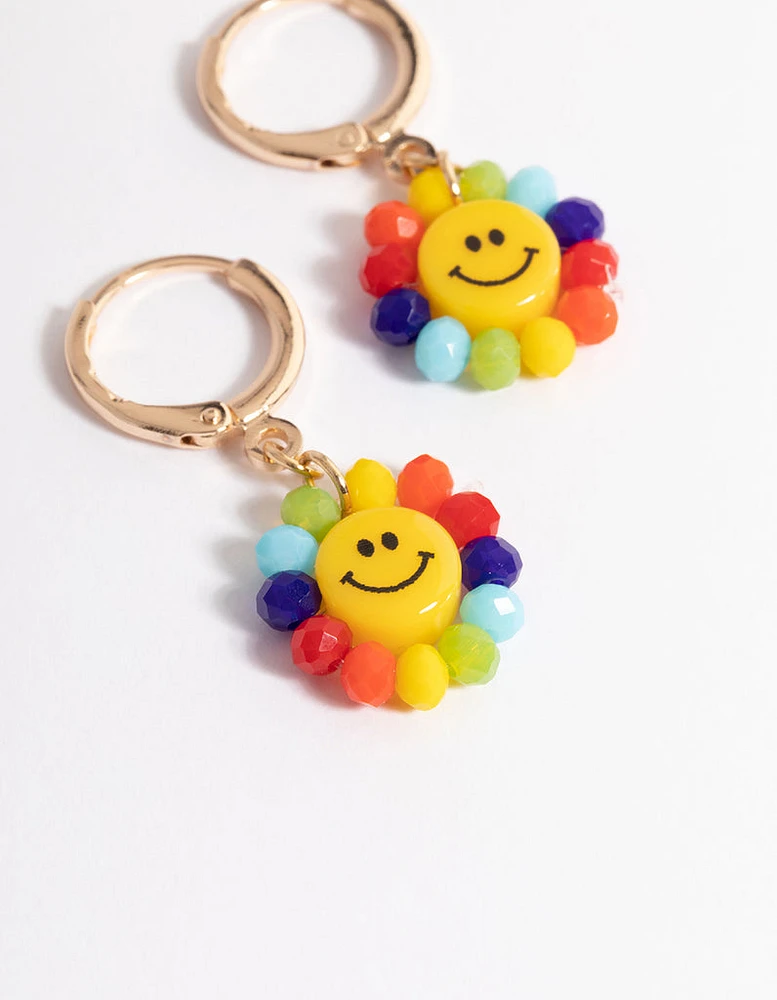 Gold Rainbow Smiley Huggie Earrings