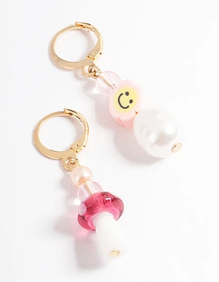 Pink Smile & Mushroom Earrings