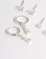 Silver Cubic Zirconia Star & Drop Earrings Pack