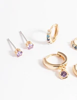 Gold Lilac Stud & Huggie Earrings Pack