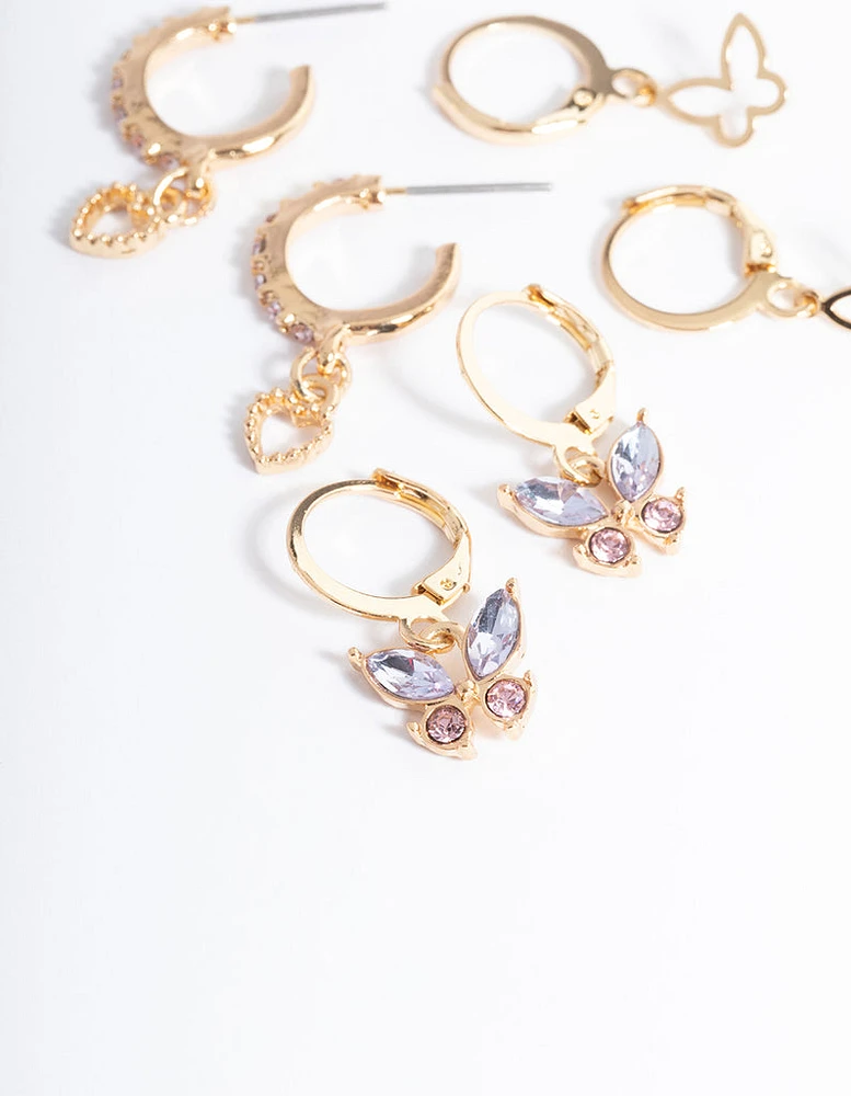 Gold Butterfly & Pearl Earrings 4-Pack