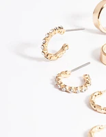 Gold Diamante & Plain Hoop Earrings 4-Pack