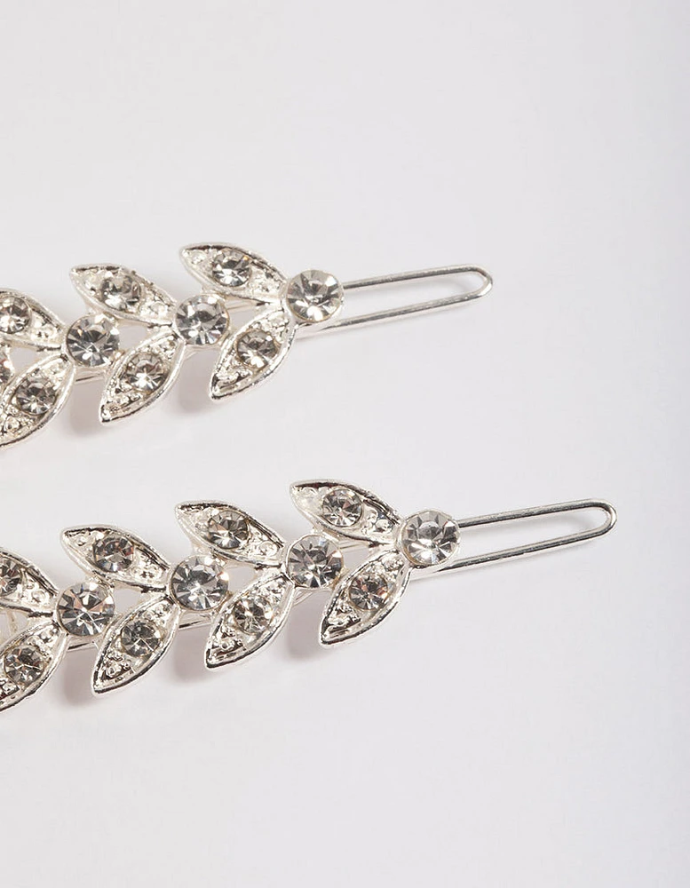 Silver Diamante Leaf Clips Pack