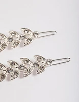 Silver Diamante Leaf Clips Pack