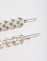 Silver Diamante Leaf Clips Pack