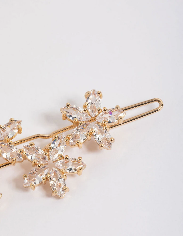 Gold Diamante Flower Hair Clip