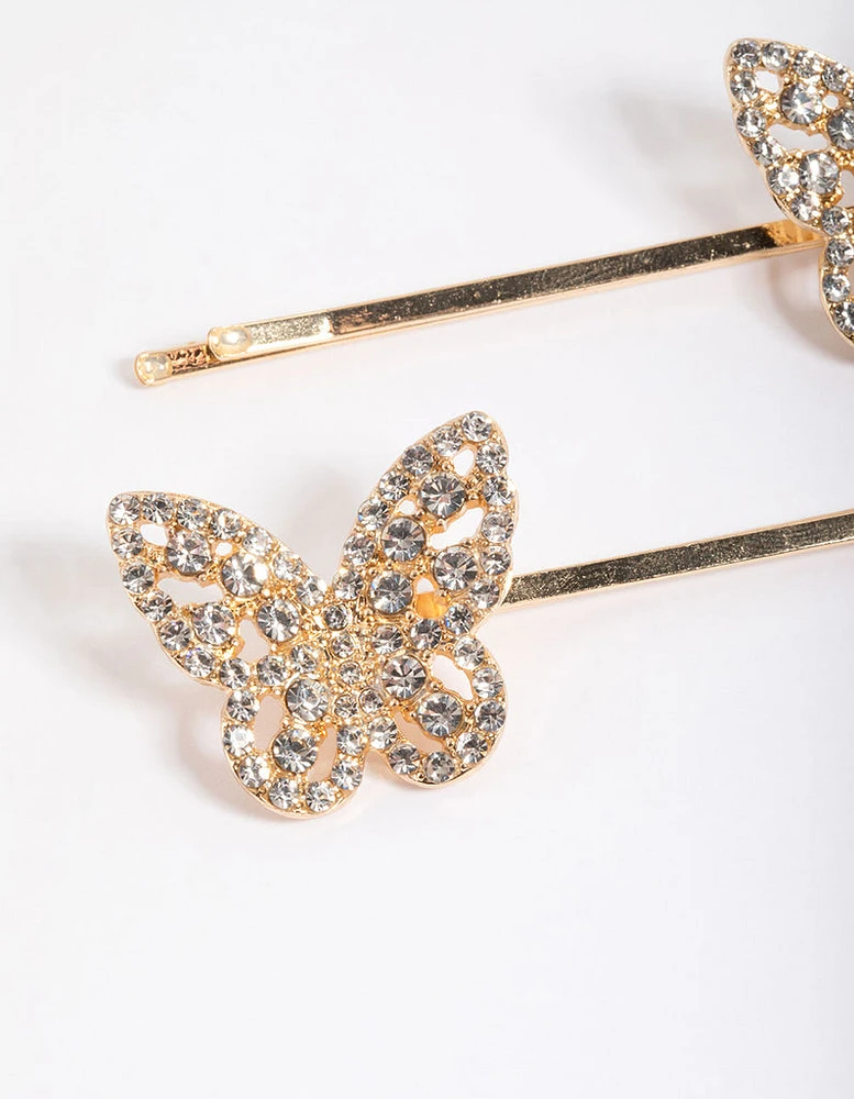 Gold Diamante Butterfly Clip Pack