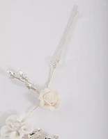 Silver White Flower Hair Drape