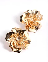 Gold Diamante Flower Stud Earrings