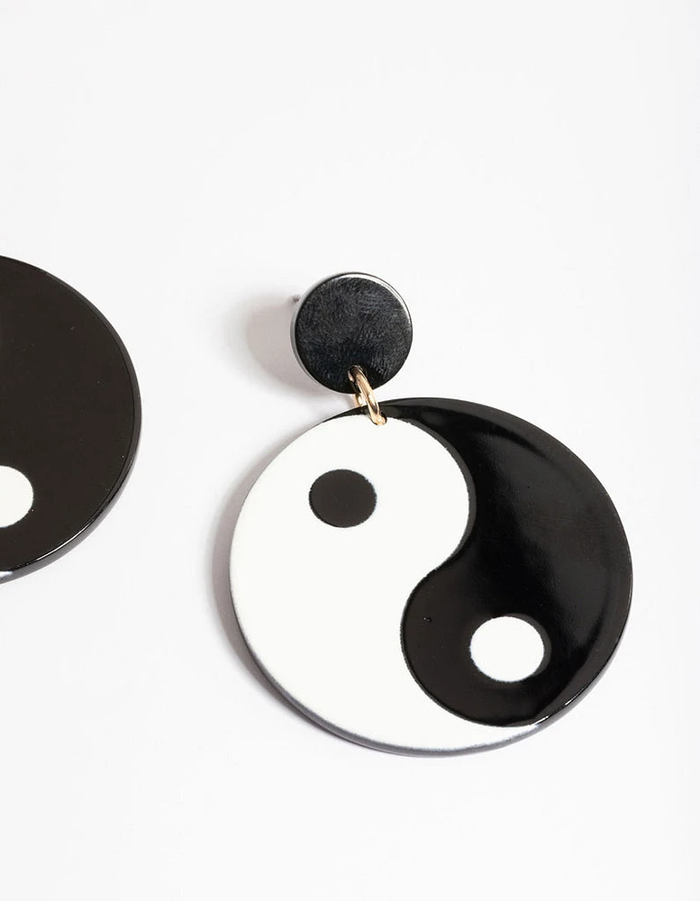 Gold Yin & Yang Statement Drop Earrings