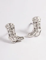 Silver Cowboy Boot Stud Earrings