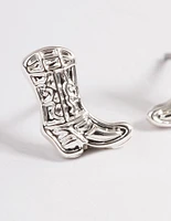 Silver Cowboy Boot Stud Earrings