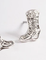 Silver Cowboy Boot Stud Earrings