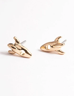 Gold Spaceship Stud Earrings