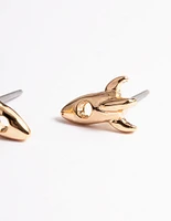 Gold Spaceship Stud Earrings