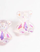 Acrylic Pink Candy Bear Stud Earrings
