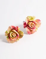 Plastic Large Rose Stud Earrings