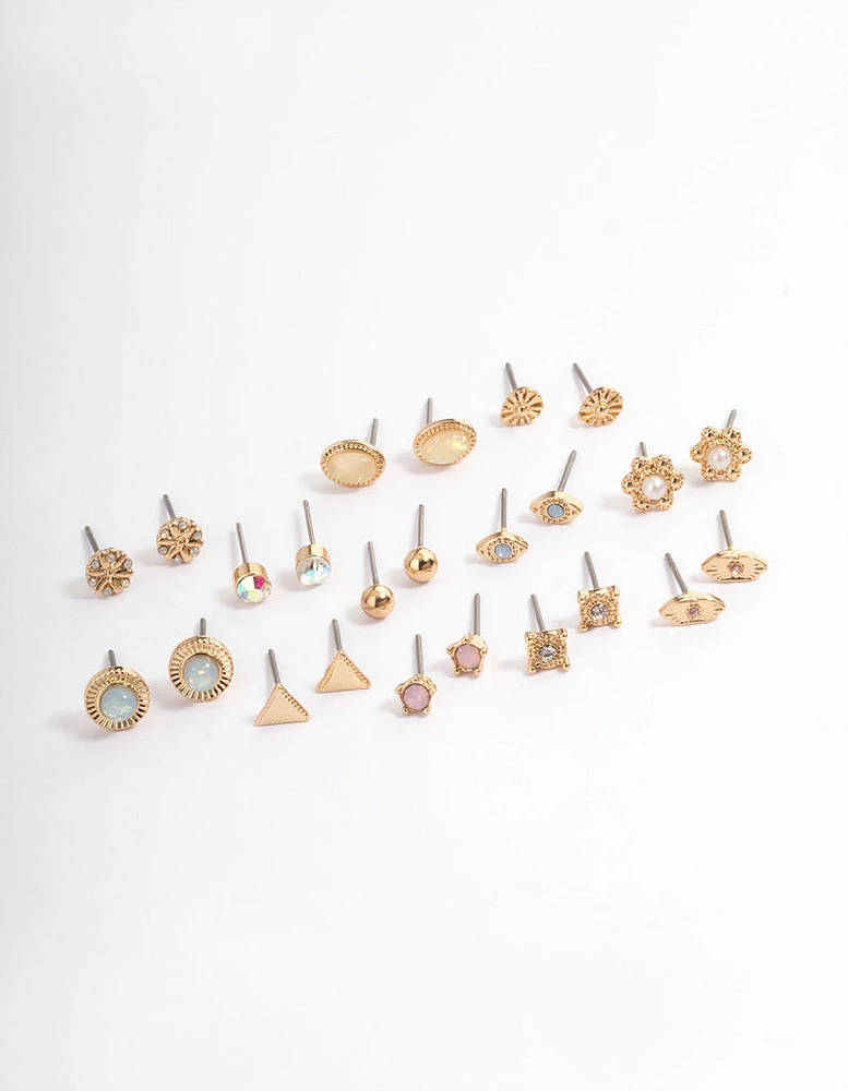 Gold Resin Geometric Stud Earring 12-Pack