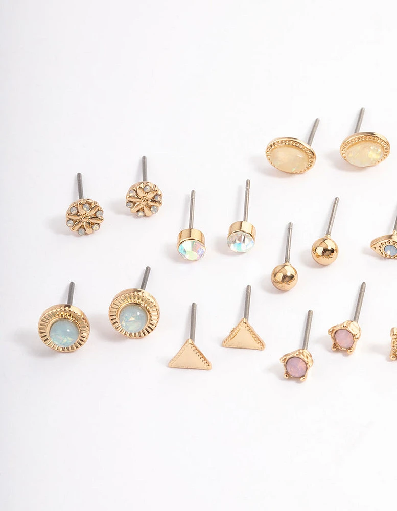 Gold Resin Geometric Stud Earring 12-Pack