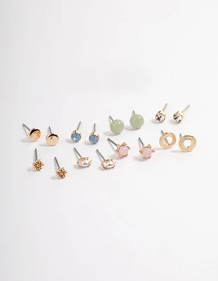 Gold Pastel Mix Stud Earrings 8-Pack