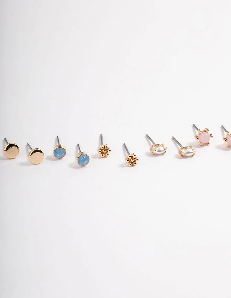 Gold Pastel Mix Stud Earrings 8-Pack