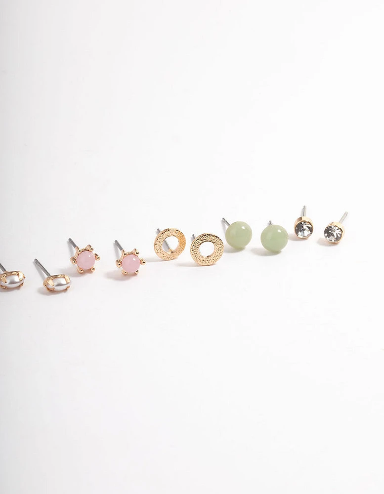 Gold Pastel Mix Stud Earrings 8-Pack