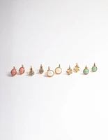 Gold Pearl & Resin Stone Clip On Earrings 5-Pack