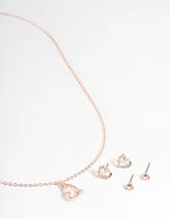 Rose Gold Diamante Heart Jewellery Set