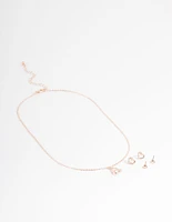 Rose Gold Diamante Heart Jewellery Set