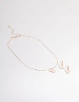 White Rose Gold Acrylic Butterfly Necklace & Earring Set