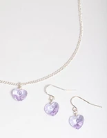 Lilac Silver Simple Heart Jewellery Set