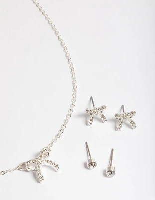 Silver Diamante Bow Jewellery Set