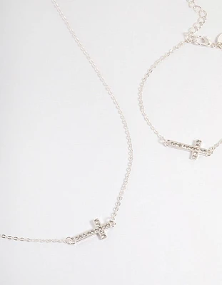 Silver Diamante Cross Jewellery Set